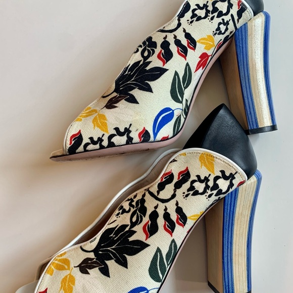 FENDI CREAM BLUE ROCOCO FLORAL HIGH HEELS SIZE 40 - Picture 9 of 9